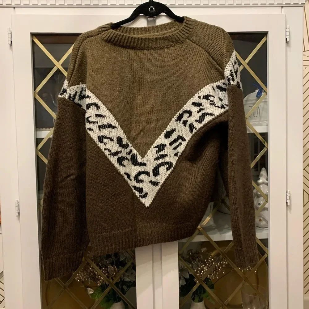Leopard & Chevron Pattern Drop Shoulder Sweater - Picture 8 of 8